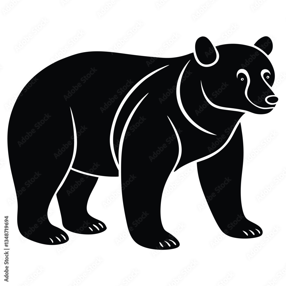 Fototapeta premium Silhouette of a Bear with two cubs following, bear silhouette illustration, Polar bear silhouette collection with cub, Bear family black silhouette animals. Vector Illustrator.