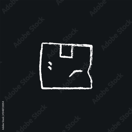Crumpled box chalk icon. Vector isolated black illustration.