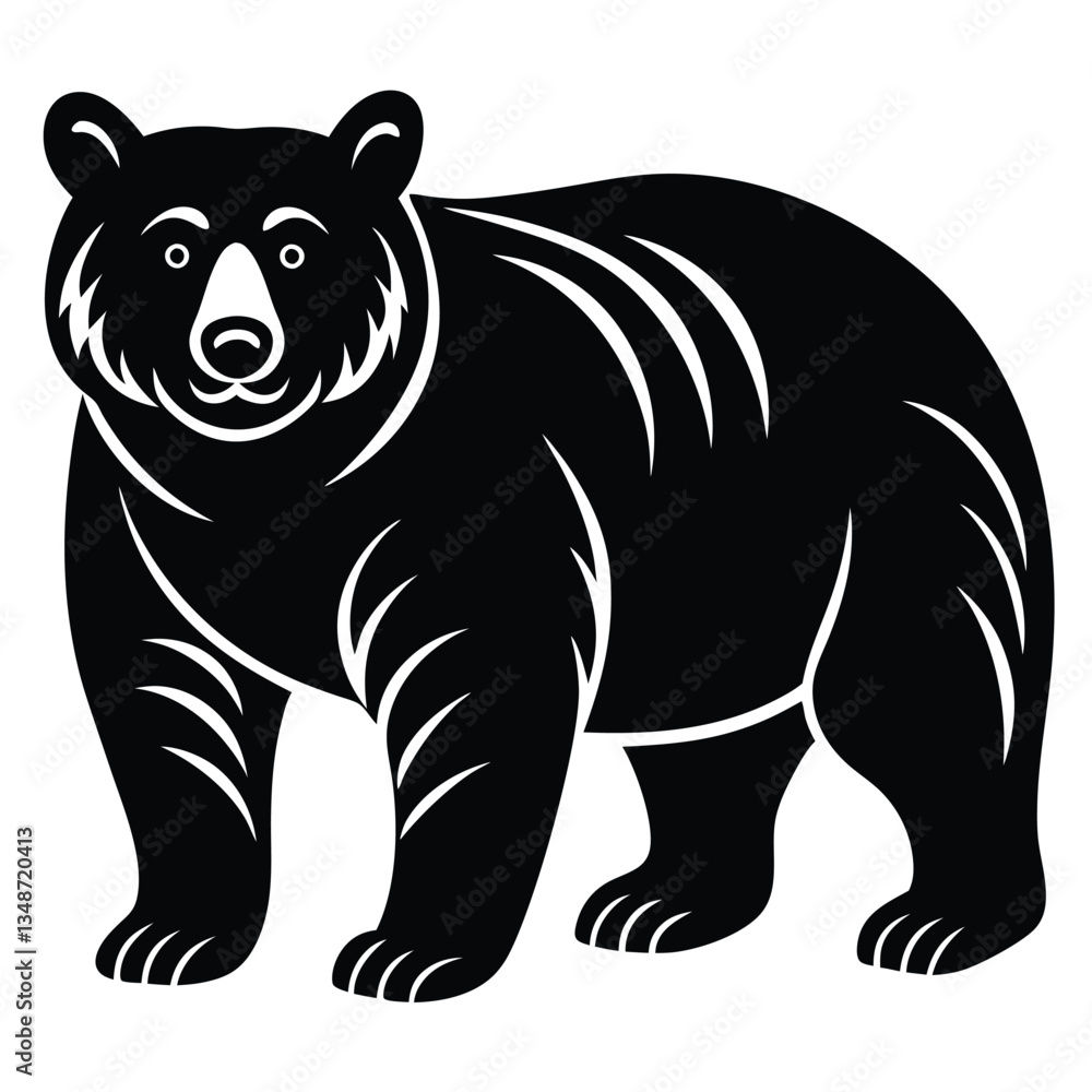 Fototapeta premium Silhouette of a Bear with two cubs following, bear silhouette illustration, Polar bear silhouette collection with cub, Bear family black silhouette animals. Vector Illustrator.