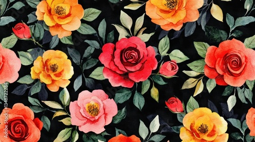 Watercolor Roses Seamless Pattern