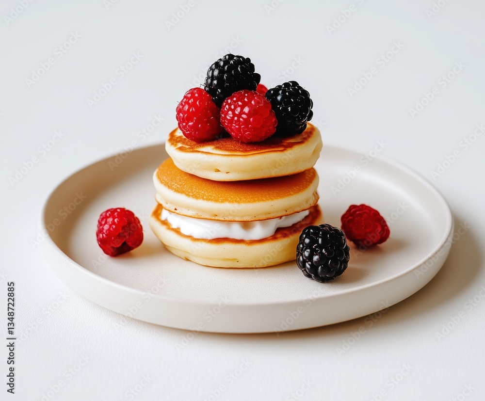 Delicious Fluffy Pancakes Stacked with Fresh Berries on Minimalist Plate
Delicious Fluffy Pancakes Stacked with Fresh Berries on Minimalist Plate