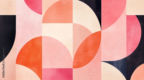 Geometric Pattern with Pink Orange and Black Abstract Art Style