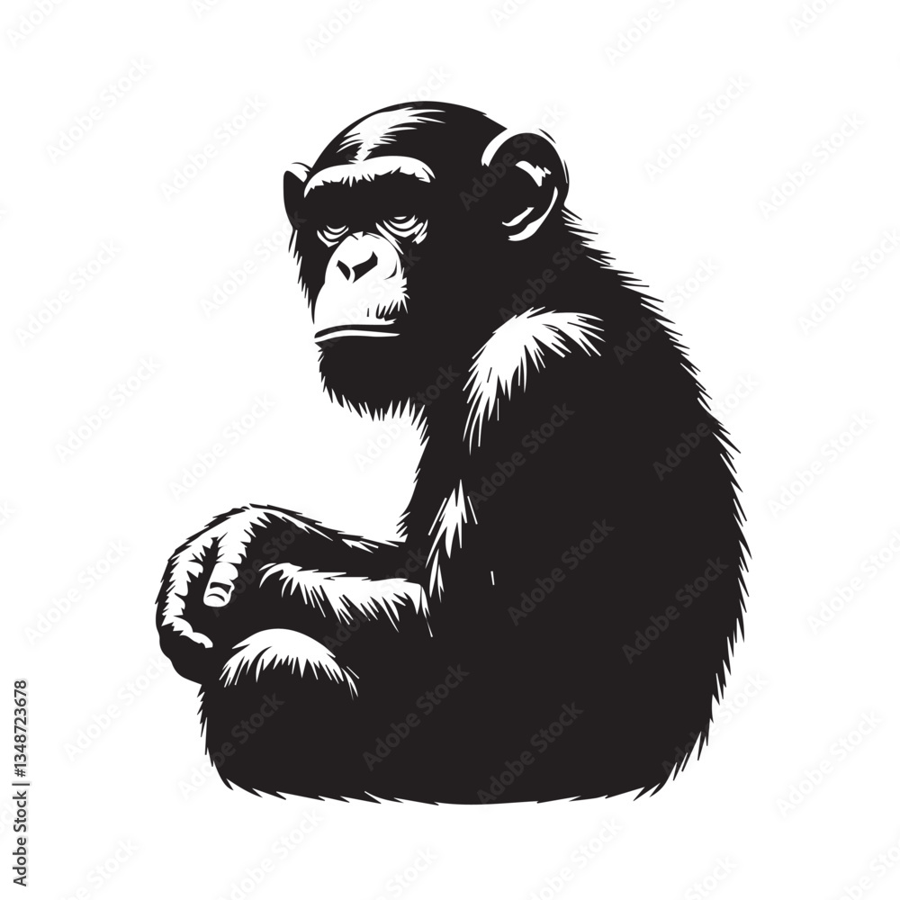 Fototapeta premium a chimpanzee reaching out silhouette vector design art and illustration, silhouette of chimpanse vector illustration. Chimpanzee silhouette, Vector illustration, Animal silhouette, Chimpanzee vectors.