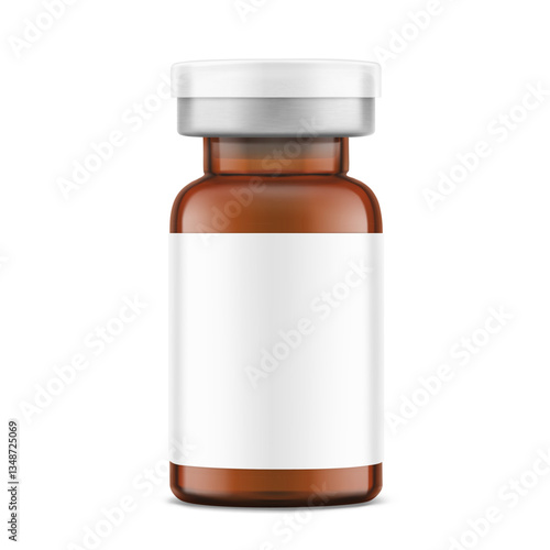 Clear brown glass ampoule mockup for cosmetology products. Vector illustration isolated on white background. Can be use for pharmacy cosmetic and other. Ready for your design. EPS10.