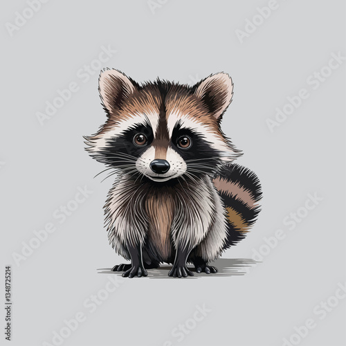 Cute Little Raccoon – Funny Cartoon Wildlife Character Vector

