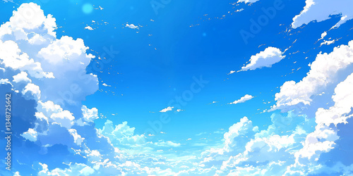 A Vast, Open Sky with Soft, Fluffy White Clouds Drifting Effortlessly Against a Vibrant Blue Backdrop