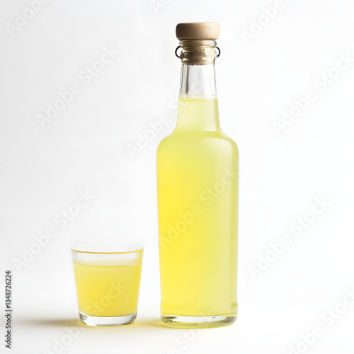 Close-up, bottle of lemonade on the white background. Lemoncello