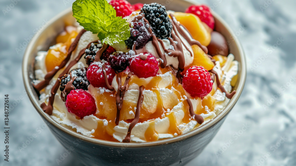 An elegant and appetizing dessert served in a stylish bowl An elegant and appetizing dessert served in a stylish bowl