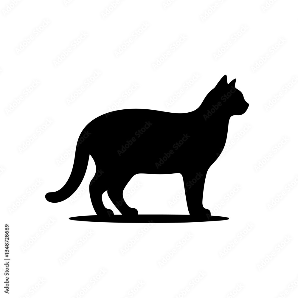 Obraz premium Cat Silhouette - Black and White Vector Illustration of a Feline