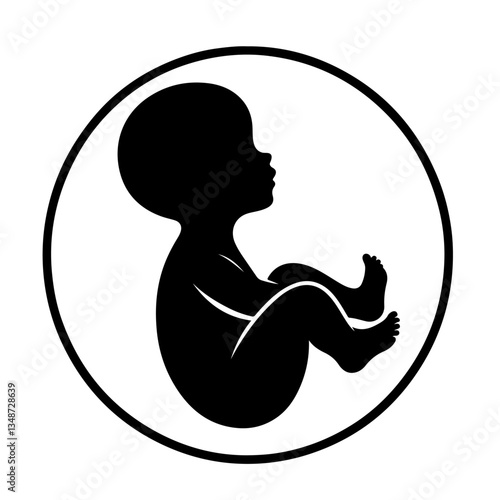 Fetus Silhouette in Circle - Pregnancy & Development Symbol