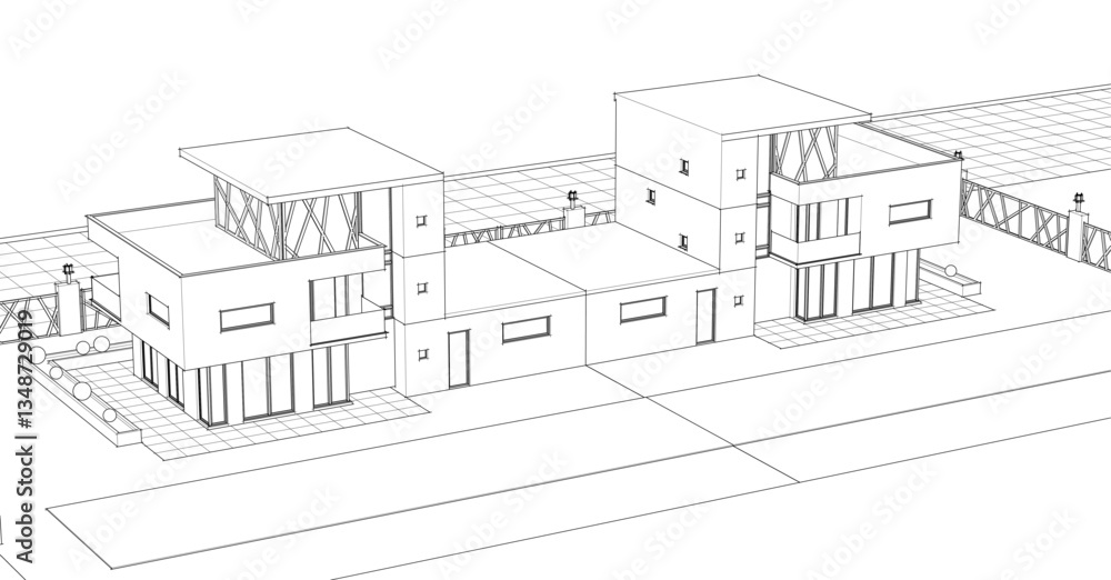 Fototapeta premium modern townhouse sketch 3d illustration