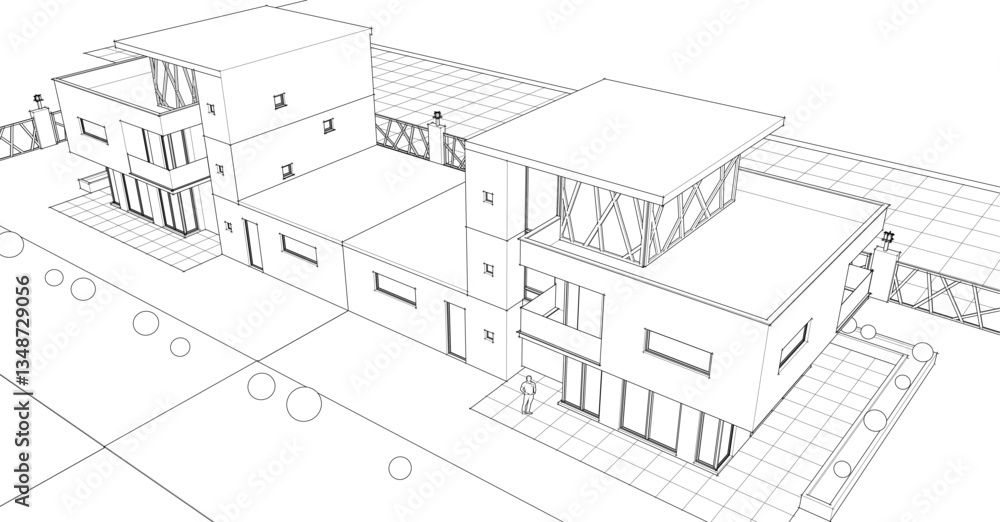 modern townhouse sketch 3d illustration modern townhouse sketch 3d illustration