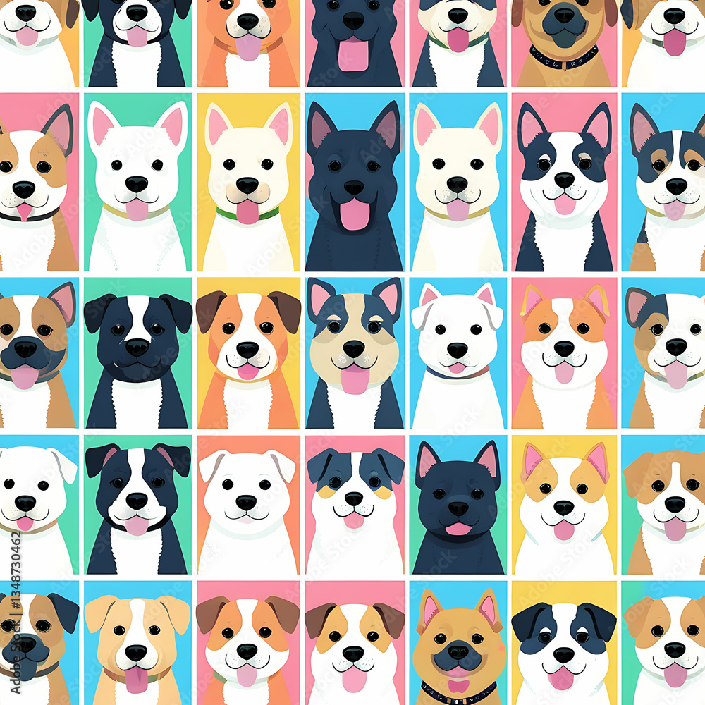 Fototapeta premium Group of sitting dogs in different breeds.Running, standing, sniffing, jumping dogs. Isolated on a white background.