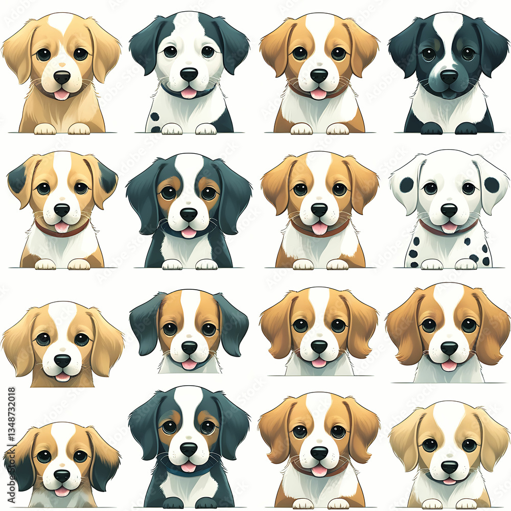 Group of sitting dogs in different breeds.Running, standing, sniffing, jumping dogs. Isolated on a white background. Group of sitting dogs in different breeds.Running, standing, sniffing, jumping dogs. Isolated on a white background.