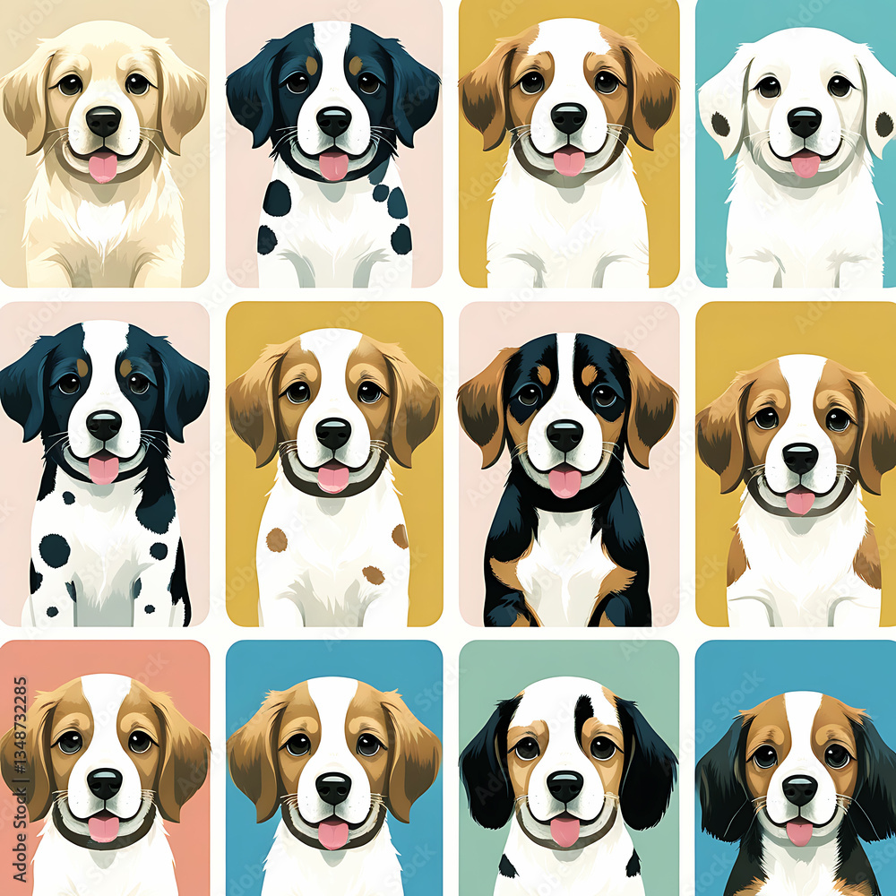 Group of sitting dogs in different breeds.Running, standing, sniffing, jumping dogs. Isolated on a white background. Group of sitting dogs in different breeds.Running, standing, sniffing, jumping dogs. Isolated on a white background.