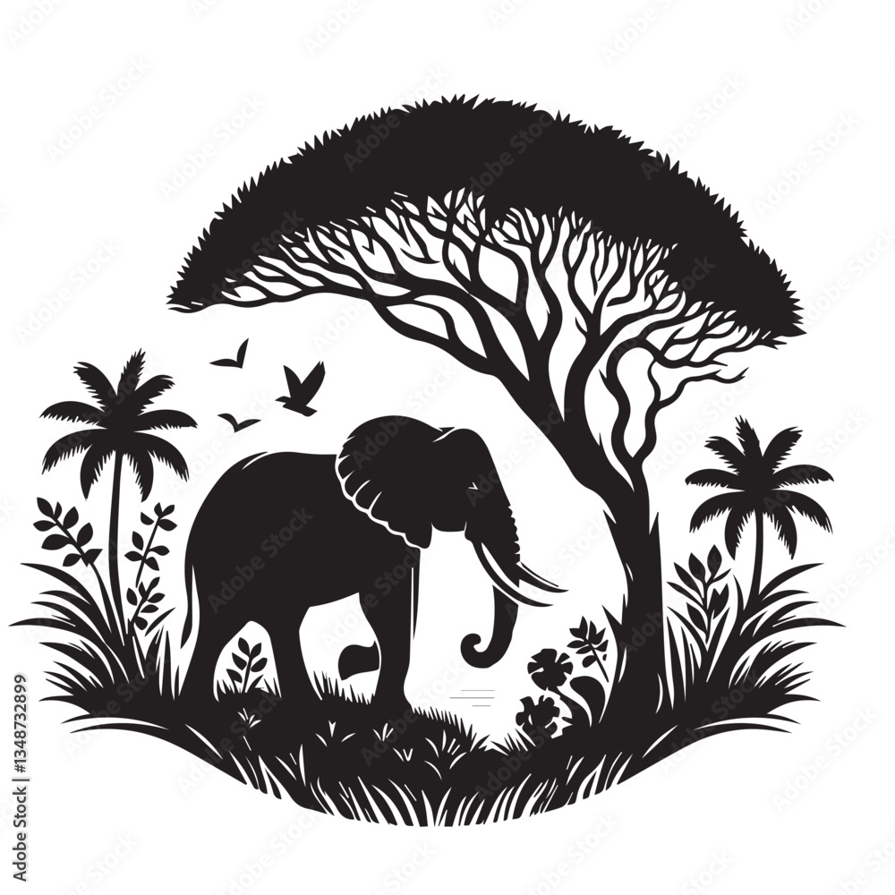 Obraz premium silhouette of a small elephant, elephant silhouettes, Elephant Silhouettes, Elephant silhouette collection, set of elephant silhouettes. Elephant shadow hand drawn. Flat vector illustration, Elephant 