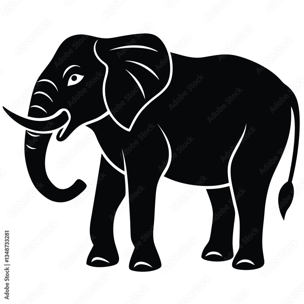 Fototapeta premium silhouette of a small elephant, elephant silhouettes, Elephant Silhouettes, Elephant silhouette collection, set of elephant silhouettes. Elephant shadow hand drawn. Flat vector illustration, Elephant 