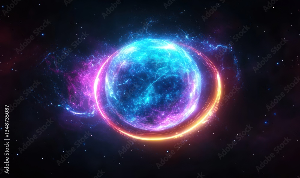 Obraz premium Vibrant energy orb with blue and purple glow surrounded by cosmic light effects