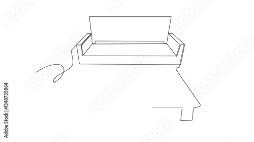  Self drawing line animation depicting a modern sofa and table in a minimalist style