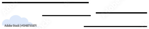 Horizontal black bars of varying lengths and one blue cloud. Ideal for data visualization, progress tracking, minimal design, business presentation, infographic, report layout, flat simple metaphor
