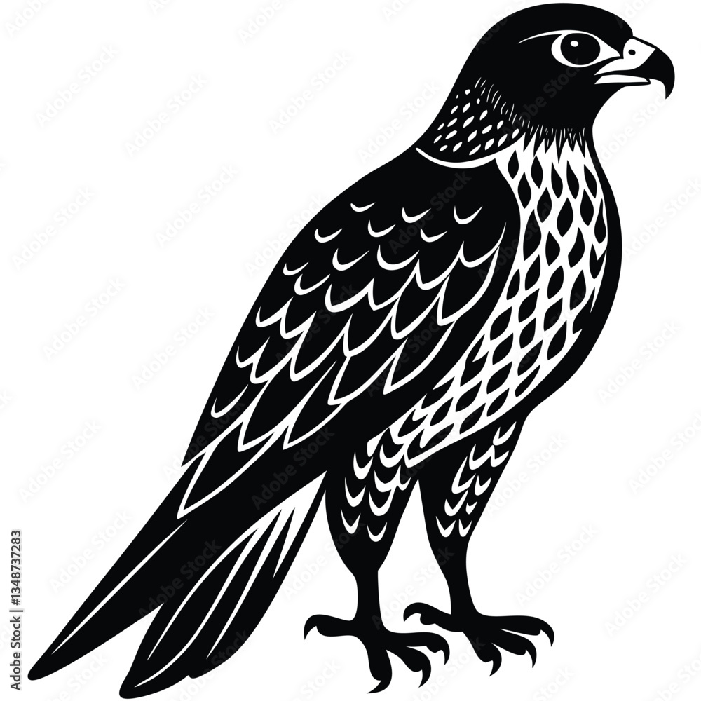 Fototapeta premium Peregrine Falcon Silhouette Design, Peregrine Clipart Graphic, Peregrine Bird vector illustration in black and white, Peregrine Falcon Diving at High Speed Silhouette.