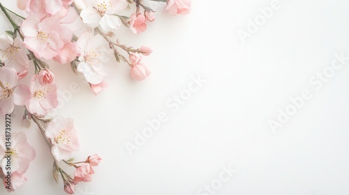 Obraz na płótnie Delicate pink cherry blossom branches on white backdrop, symbolizing spring's beauty. w salonie