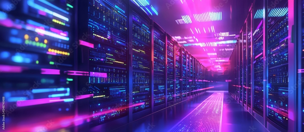 Fototapeta premium Computer servers arranged methodically within a modern data center.