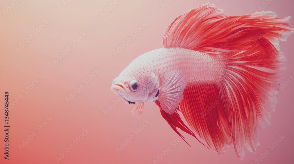 Majestic Betta Fish with Flowing Red and Pink Fins in Soft Background Majestic Betta Fish with Flowing Red and Pink Fins in Soft Background