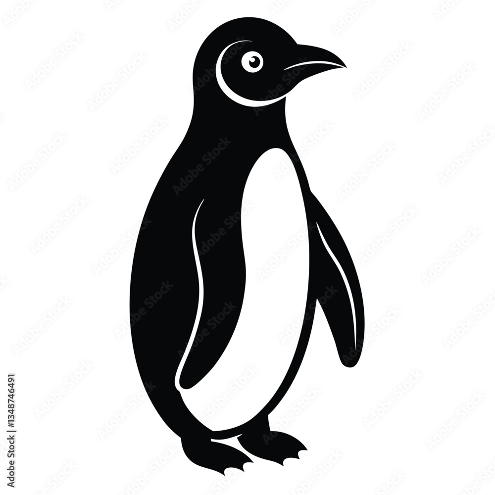 Fototapeta premium a silhouette of a penguin, standing against a simple background. The penguin's form is black and smooth, with its features and structure clearly visible vector illustration.