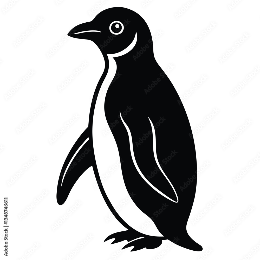 Naklejka premium a silhouette of a penguin, standing against a simple background. The penguin's form is black and smooth, with its features and structure clearly visible vector illustration.