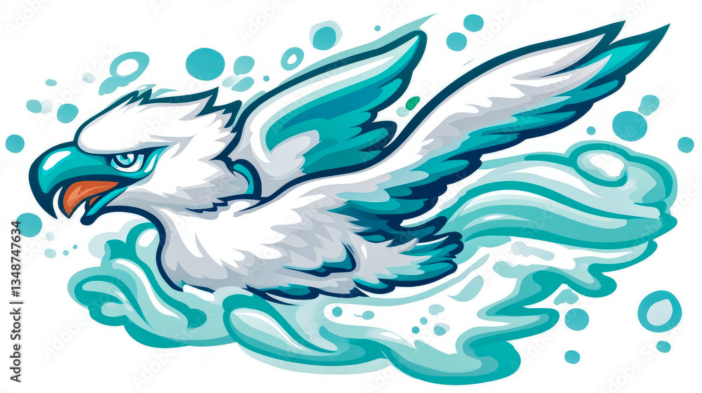 Fototapeta premium Fantasy Griffin Soaring Design, Emblematic Creature with Aquamarine Accent