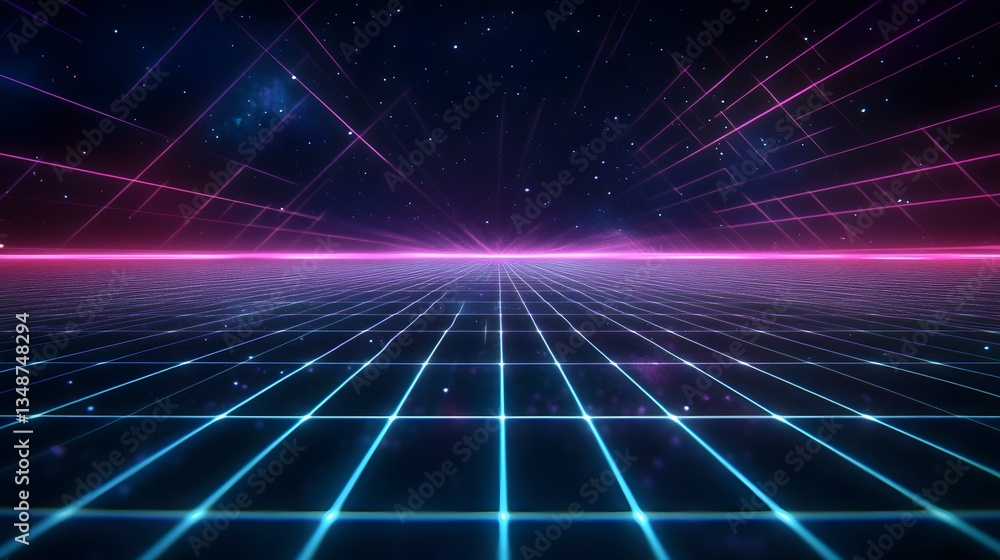 A futuristic digital landscape with bright grids and starry skies A futuristic digital landscape with bright grids and starry skies