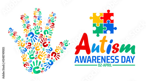 World Autism awareness day background banner or poster design template with child colorful hand design. Autism is a Developmental disability caused by difference in brain. observed every year in April