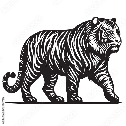 Set of big tigers. Collection of portraits of predatory wild cats. Set of wildlife and fauna dwellers. Vector illustration on a white background. Tattoo, Tigers - wild animals, vector design of tigers
