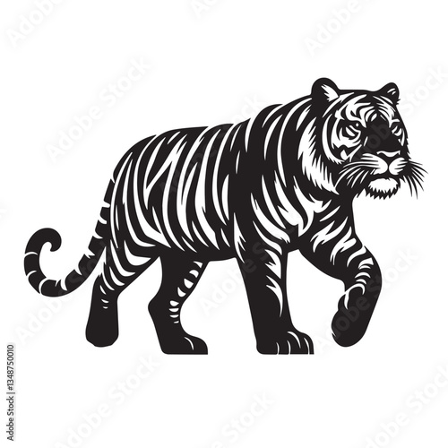 Set of big tigers. Collection of portraits of predatory wild cats. Set of wildlife and fauna dwellers. Vector illustration on a white background. Tattoo, Tigers - wild animals, vector design of tigers