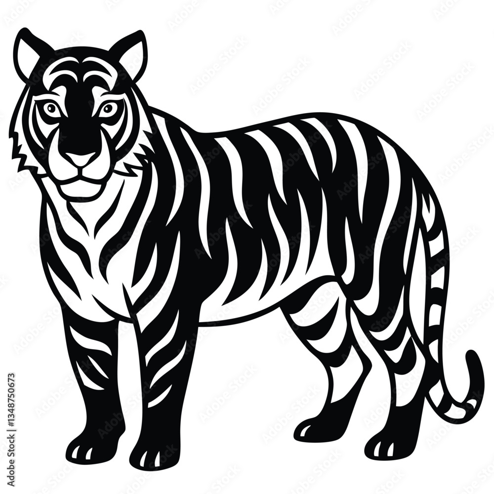 Obraz premium Set of big tigers. Collection of portraits of predatory wild cats. Set of wildlife and fauna dwellers. Vector illustration on a white background. Tattoo, Tigers - wild animals, vector design of tigers