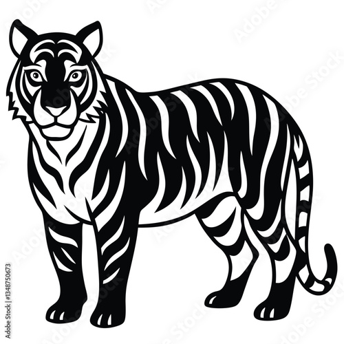 Set of big tigers. Collection of portraits of predatory wild cats. Set of wildlife and fauna dwellers. Vector illustration on a white background. Tattoo, Tigers - wild animals, vector design of tigers