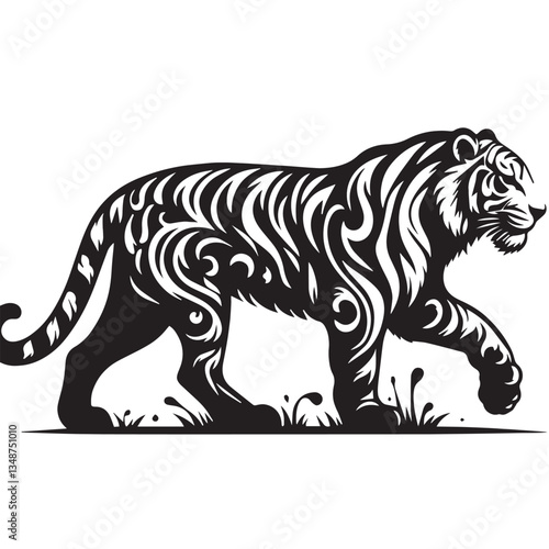 Set of big tigers. Collection of portraits of predatory wild cats. Set of wildlife and fauna dwellers. Vector illustration on a white background. Tattoo, Tigers - wild animals, vector design of tigers
