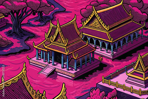 Intricate Miniature Thai Temple Model – Stunning Golden Architecture with Vibrant Details.