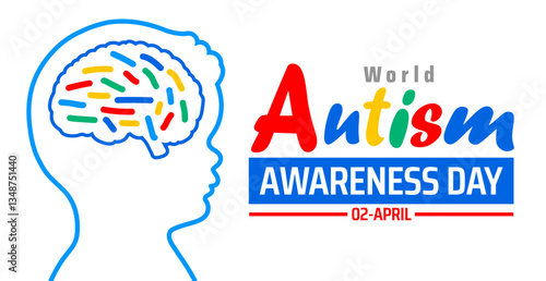 World Autism awareness day background banner or poster design template with child and Brain design. Autism is a Developmental disability caused by difference in brain. observed every year in April.