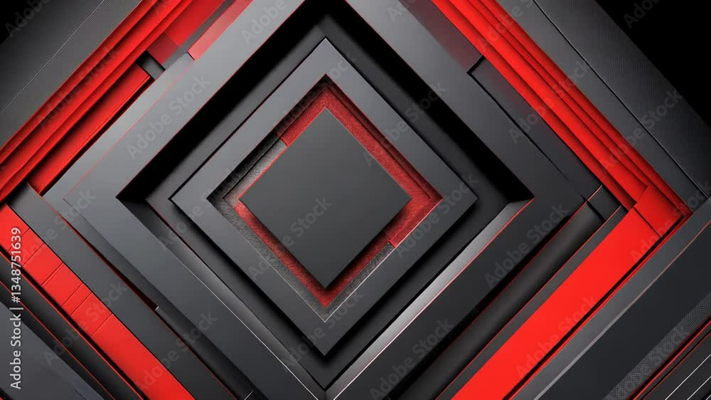 Abstract geometric design with overlapping squares and rhombus shapes in black and red Abstract geometric design with overlapping squares and rhombus shapes in black and red