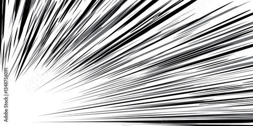 Black lines from the corner on a white bg as manga speed effect in comic style. Explosion in comics. Fast forward background in anime. Radial burst