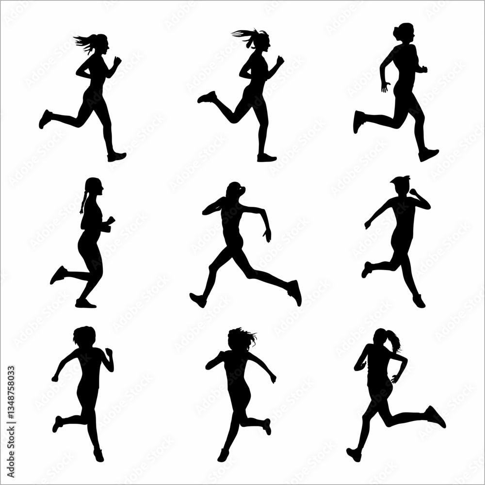 collection of silhouettes of women doing running exercise collection of silhouettes of women doing running exercise