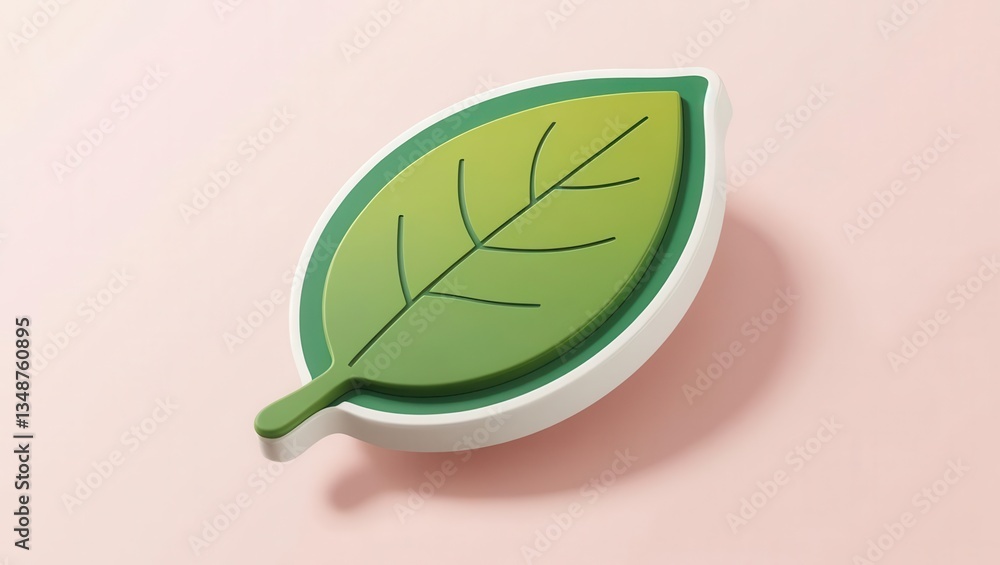 Obraz premium AGI ethics 3D concept. Stylized green leaf design on a pastel background.