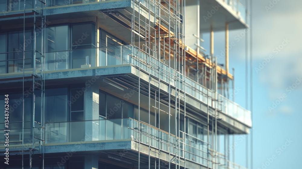 Fototapeta premium Modern Building Under Construction: A Close-Up View of Architectural Details
