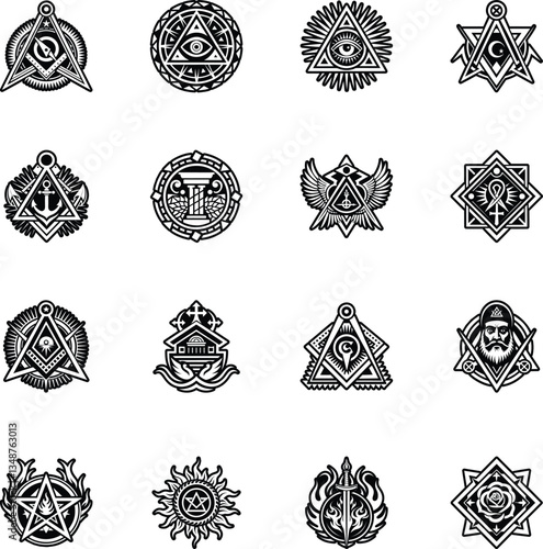 Bundle of Glyph Style Masonic Art Icons 
