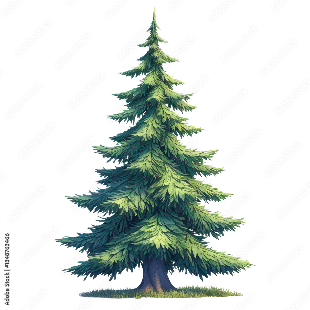 Fototapeta premium Lush evergreen tree display natural setting graphic artwork vibrant colors