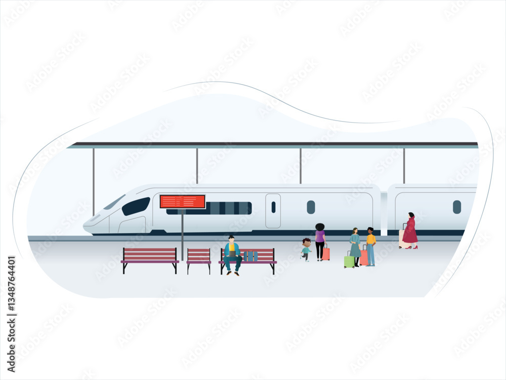 Fototapeta premium Passengers waiting for high-speed train at railway station