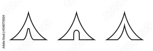 Camping tent icon. Camp shelter illustration. Trekking canopy symbol. Hiking tarpaulin sign. Adventure tent pictogram. Campground canvas concept. Simple outline travel icon. Eps 10.