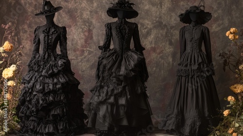 An intricate gothic witchy dress design emerges, woven from layers of rich, golden cheese, its haunting silhouette both luxurious and surreal. 